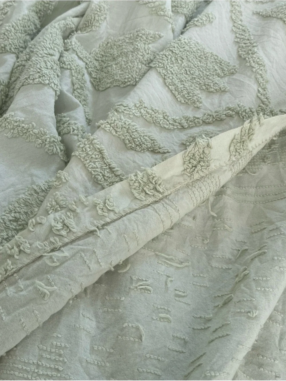 Vintage Chenille Mint Tulips Bedspread French Farmhouse Cottage 96x108